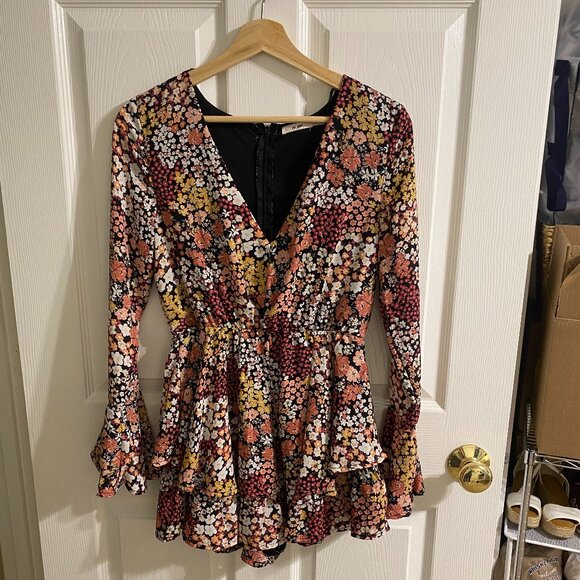 Francesca's Mi Ami Long Sleeve Floral Romper - Picture 1 of 4
